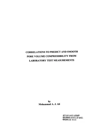 Más sobre Correlaciones para Predecir y Suavizar la Compresibilidad del Volumen de Poros a partir de Medidas de Pruebas de Laboratorio.