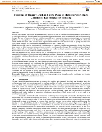 Más sobre Potencial del Polvo de Cantera y Estiércol de Vaca como Estabilizadores para Bloques Ecológicos de Suelo de Algodón Negro
